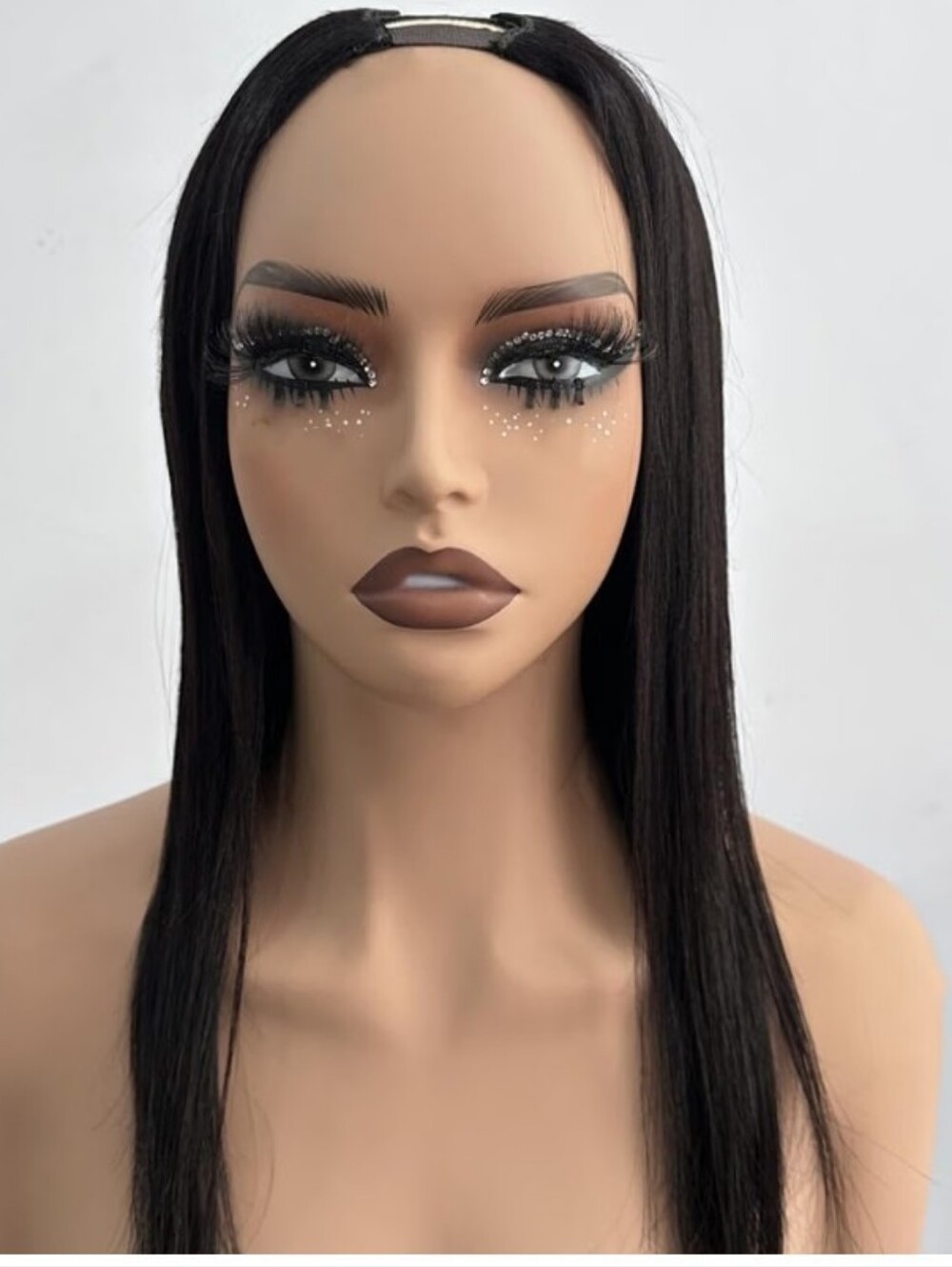 U Part Straight Brazilian Virgin Human Hair 14" Natural Black Color